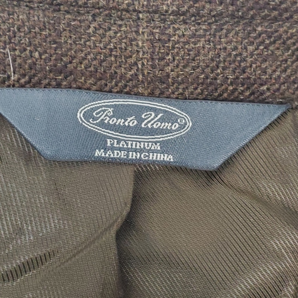 Pronto Uomo Platinum Mens 44R Brown Plaid 100% Wool 2 Button Blazer Ivy League - Picture 4 of 13